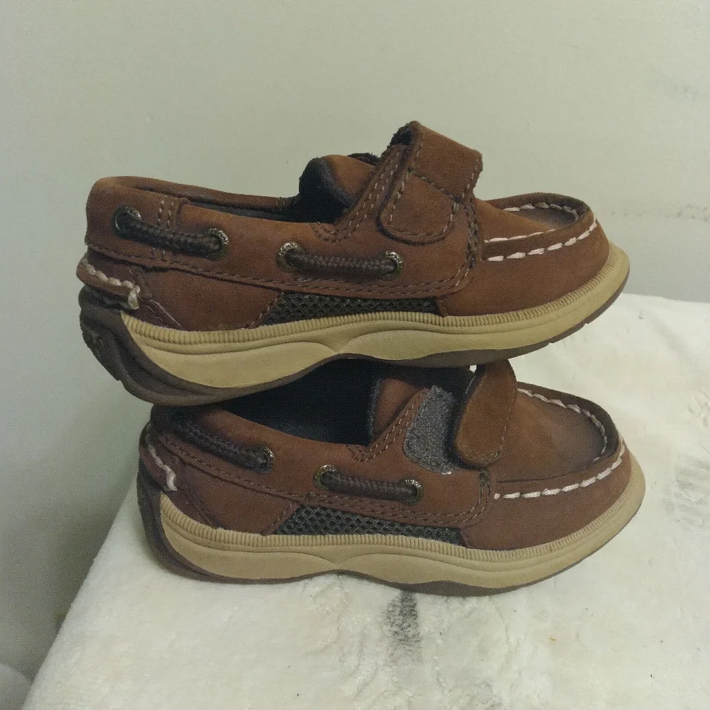 Brown Kids SPERRY Shoes with Velcro Strap TODDLER Size 7 M, 4.5 INCHES INSIDE